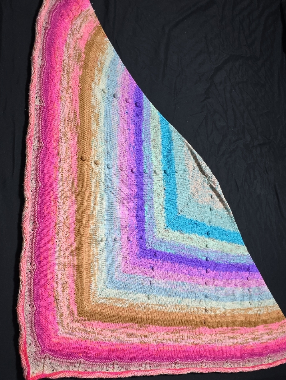 Cool Colors Rainbow Shawl OOAK Hand Knit - Picture 3 of 3